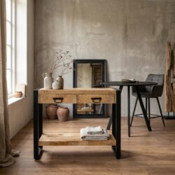 Wandtafel Sidetable Britt 120 in zwart mango hout en staal met poedercoat