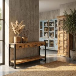 Sidetable Britt 180, houten blad, metalen frame, praktisch meubelstuk