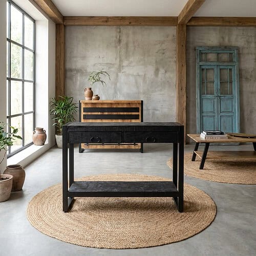 Sidetable Britt Zwart, mango hout en staal, tijdloos design
