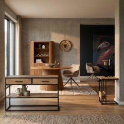 Sidetable Dakota, mangohout, lichte finish, woonserie Dakota, twee lades en onderblad