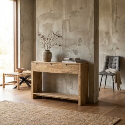 Bijzettafel mangohout strak design slimme opbergruimte