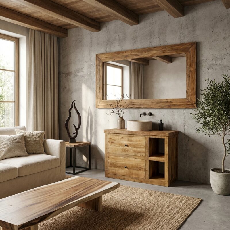 Rechthoekige spiegel uit gerecycled teakhout met tijdloos ontwerp