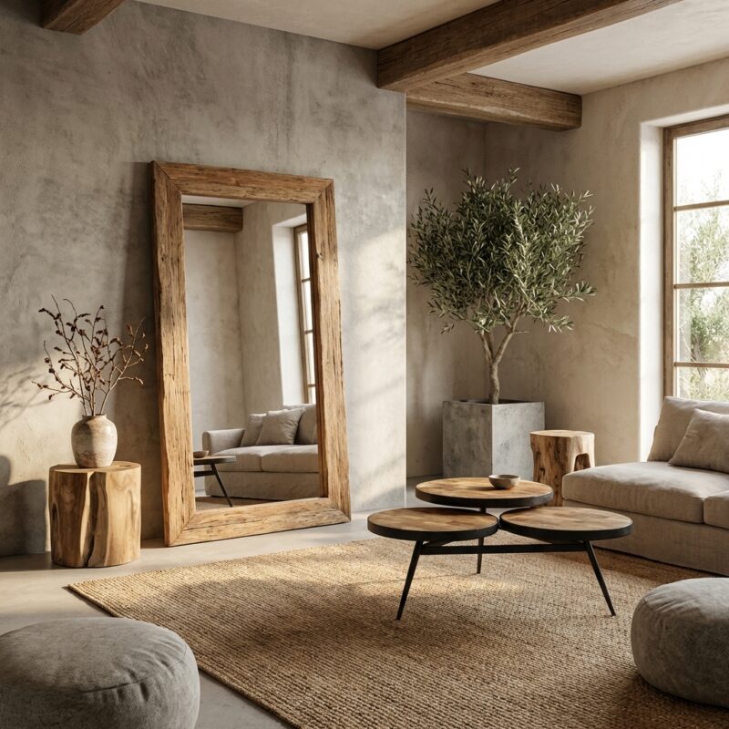 Rechthoekige spiegel van gerecycled teakhout, 200 cm hoog, strak ontwerp