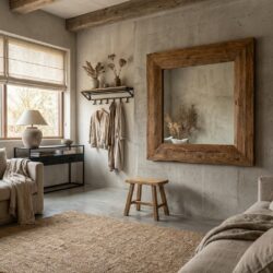 vierkante spiegel uit gerecycled teakhout met tijdloos ontwerp