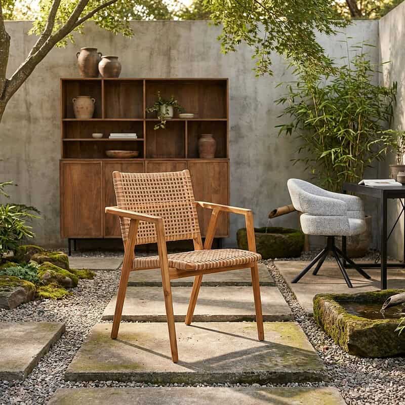 Tuinstoel Stacking Anya, naturel hout, rotan en teakhout, comfortabel en stapelbaar
