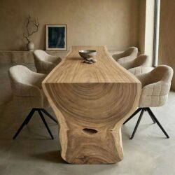 Unieke waterval tafel suarhout met doorlopen blad 350cm