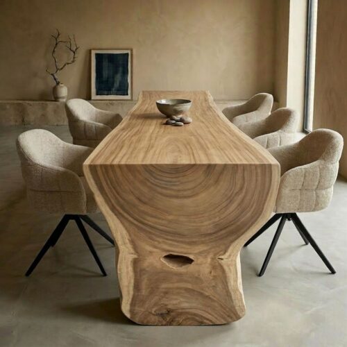 Unieke waterval tafel suarhout met doorlopen blad 350cm