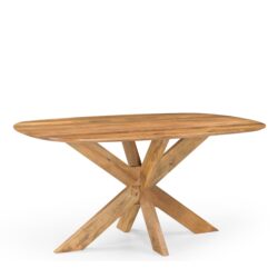 De Runa eettafel in een interieur, met een bruine bank en een lichtkleurige wand