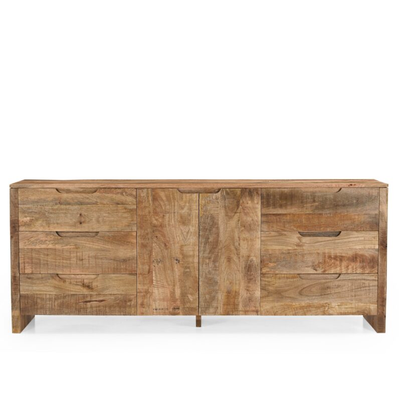 Detail van de lades van het mangodressoir