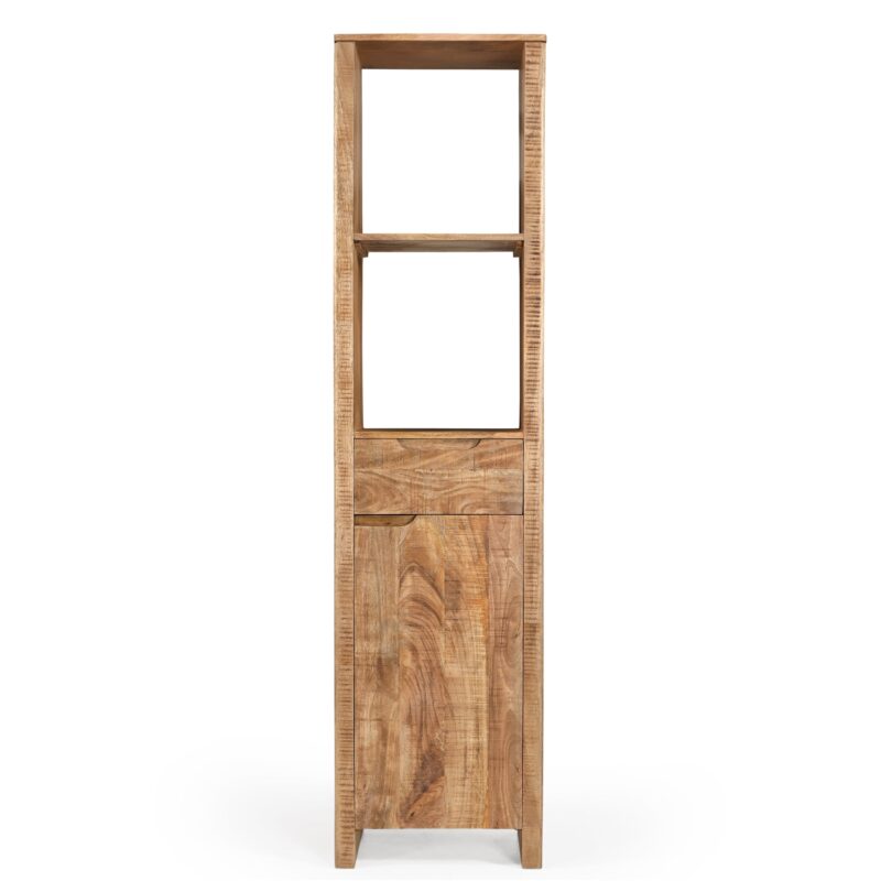 Detail van de houten boekenkast Sophie 55, mangohouten nerf