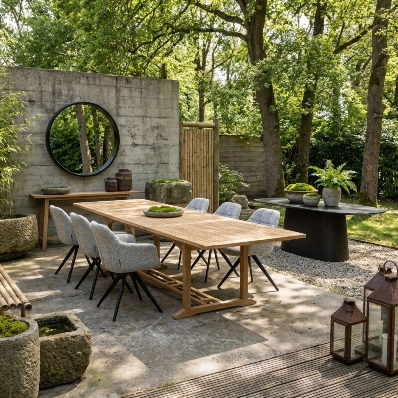 Rechthoekige tuintafel van naturel teakhout voor 2 personen