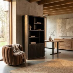 Tenna boekenkast 120 cm, landelijk modern, zwart, mango wired