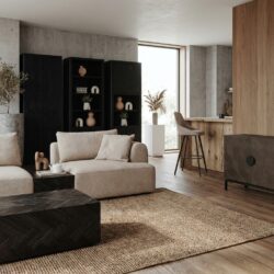 Tenna boekenkast, landelijk modern, zwart, 80 cm hoog