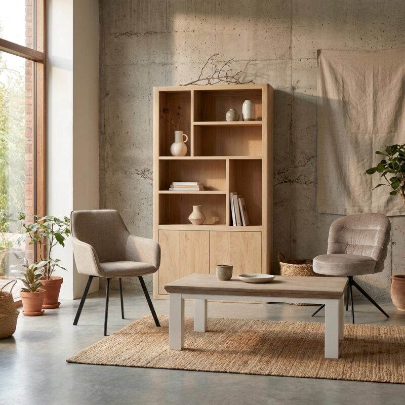 Tenna boekenkast naturel, landelijk modern stijl, 120 cm breed