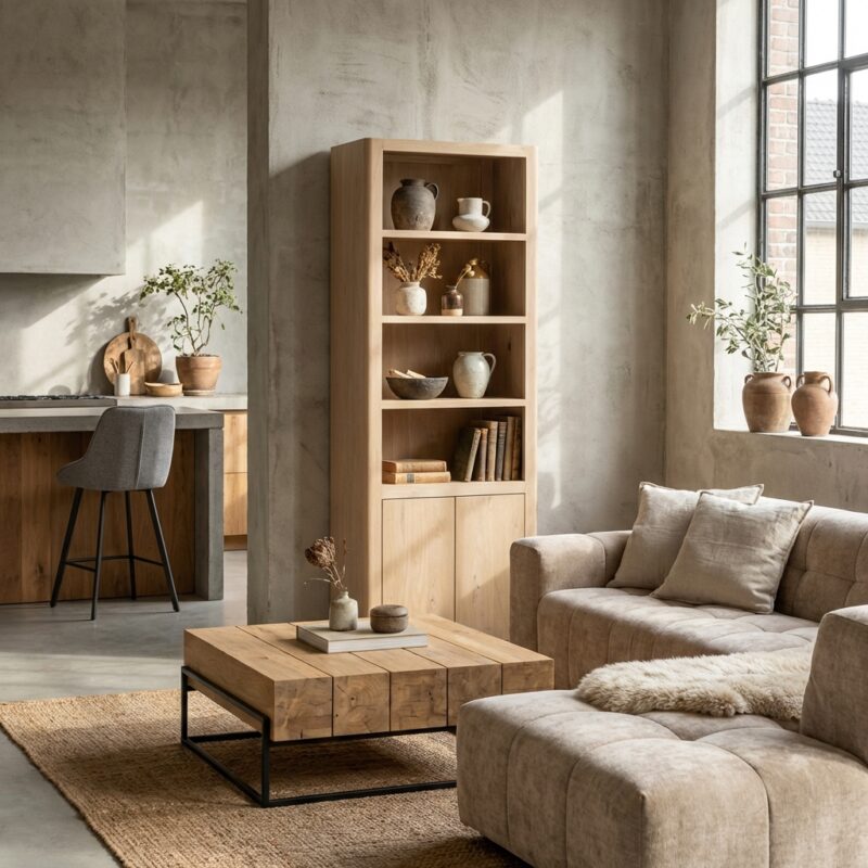 Tenna boekenkast naturel, landelijk modern stijl, 80 cm breed