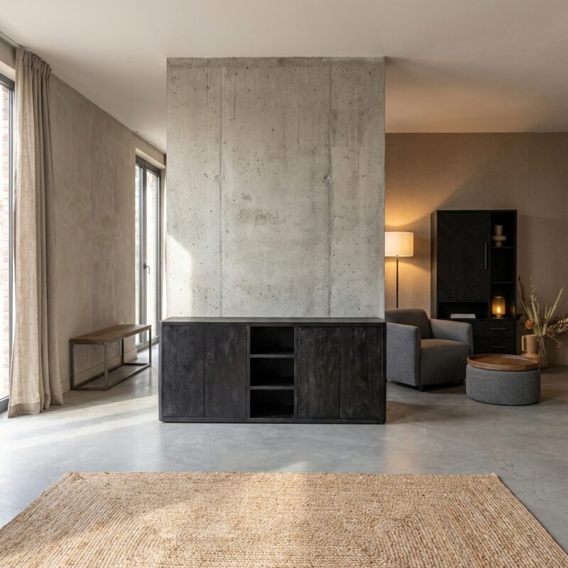 Tenna dressoir met 4 deuren en 3 niches in mango-wire black