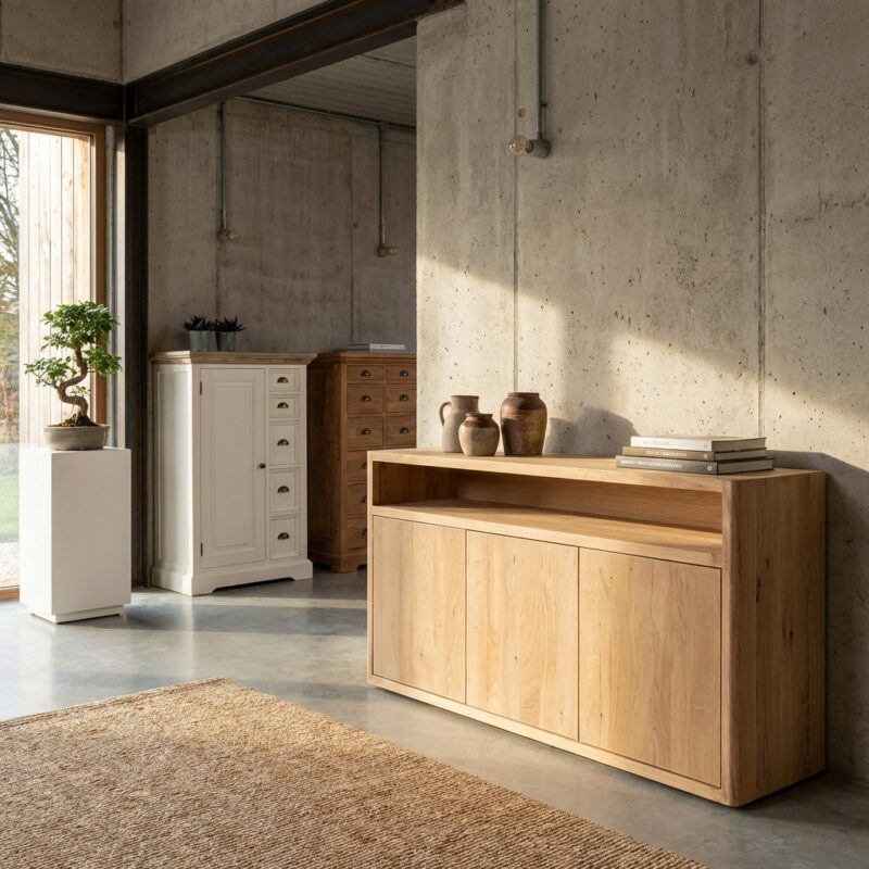 Tenna dressoir naturel, landelijk modern, 180 cm breed, 45 cm diep, 85 cm hoog