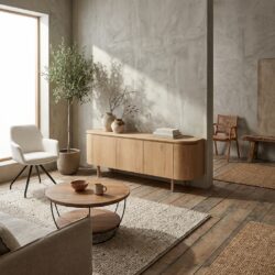 Tobago 170cm kast in natuurlijk eikenhout fineer met afgeronde vormen en strakke lijnen