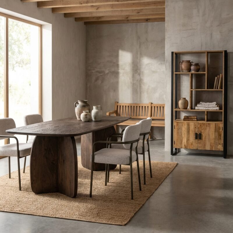 Ovale eettafel Trevor 220cm in bruin mangohout met afgelakte afwerking