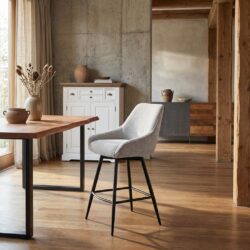 Trino barstoel met draaibaar zitgedeelte in witte stof Trenza 8 oyster