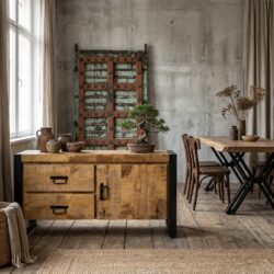 TV meubel Britt 106, houtkleur, mango hout en staal, modern design