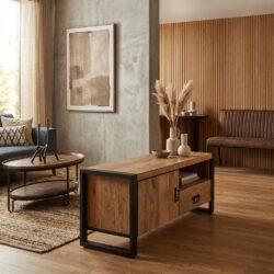 Tv meubel Britt, massief mangohout en metaal, woonserie