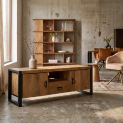 Tv meubel Britt, massief mangohout en metaal, woonserie