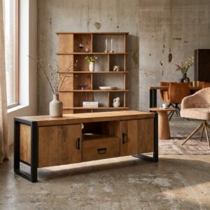 Tv meubel Britt, massief mangohout en metaal, woonserie