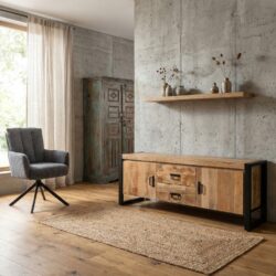 TV-meubel Britt 150, houtkleur, mango hout en staal met poedercoat, modern design