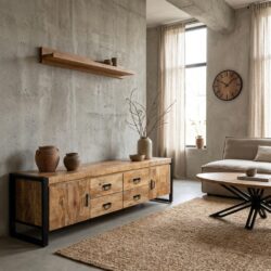 TV meubel Britt 200, houtkleur, mango hout en staal met poedercoat, modern design