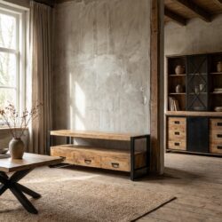 Britt tv-meubel met laden in hout en staal, perfect voor elke woonkamer