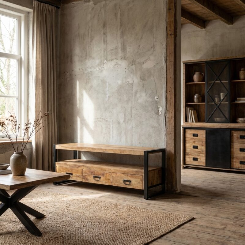 Britt tv-meubel met laden in hout en staal, perfect voor elke woonkamer