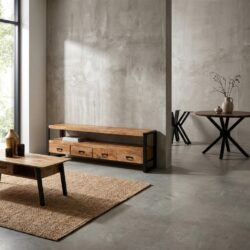 Britt tv-meubel met laden in hout en staal, stijlvol en functioneel