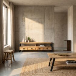 Britt tv-meubel met twee laden in hout en staal, zwarte kleur