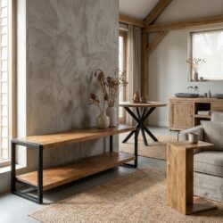 Britt tv-meubel open in hout en staal met extra legplank voor handige opbergruimte