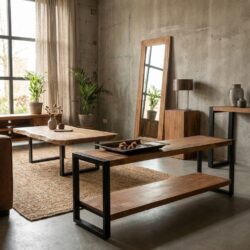 Tv-meubel Britt Open 150, houtkleur, mango hout, stalen frame, industrieel design