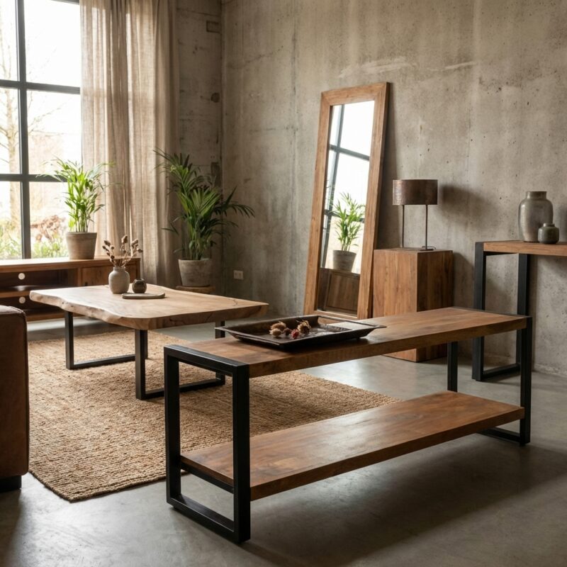 Tv-meubel Britt Open 150, houtkleur, mango hout, stalen frame, industrieel design