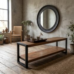 Britt Open 180 tv-meubel met mango hout en stalen frame in zwart