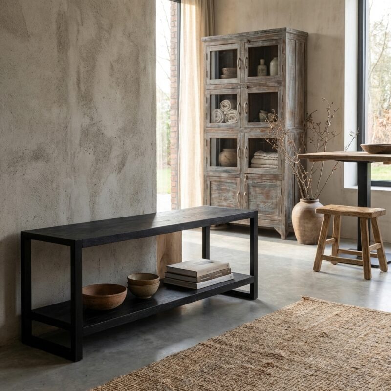 Britt Zwart TV-meubel met minimalistisch design van mangohout en staal