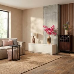 TV-meubel Brussel Sand, mangohout, strak design, 150 cm breed