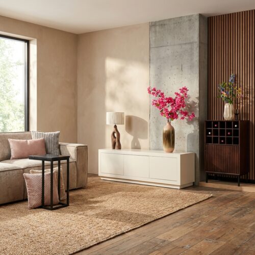 TV-meubel Brussel Sand, mangohout, strak design, 150 cm breed