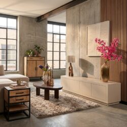 TV-meubel Brussel Sand, mangohout, strak design, media-opbergruimte