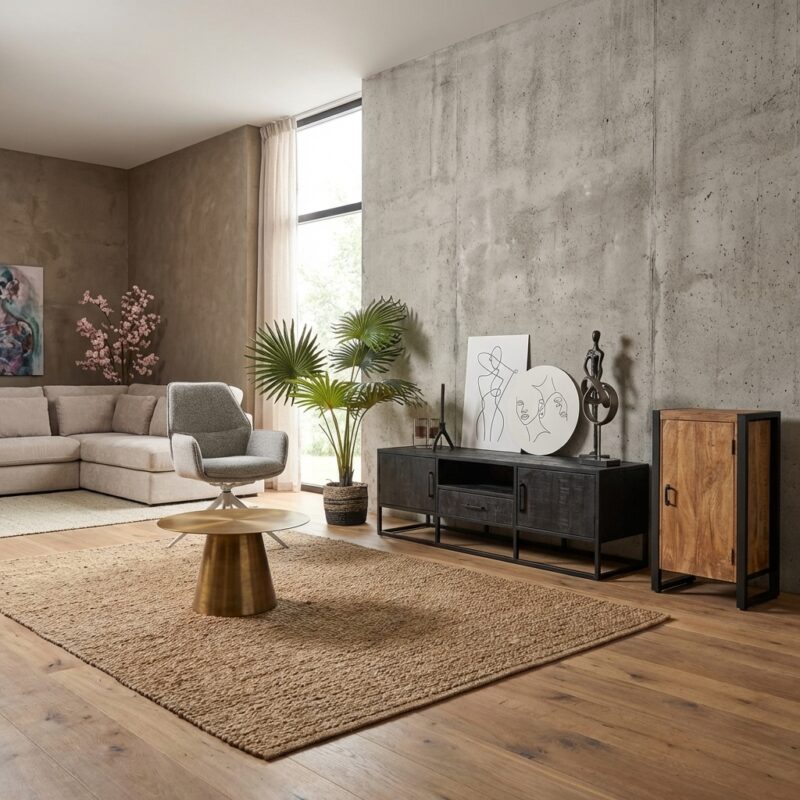 Denver Black tv meubel met één lade, open vak en twee deuren