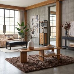 Tv-meubel Lina, modern mangohout, naturel, open ontwerp, rustige uitstraling