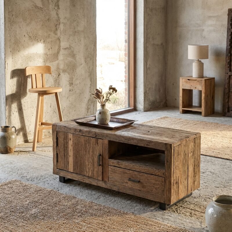 TV-meubel Roots 1 deur 1 lade 110 cm houten kast met rustieke uitstraling