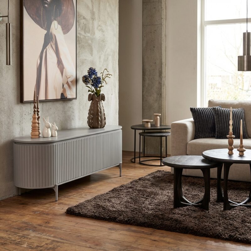 Tv meubel Solana, taupe, mangohout, stijlvol, tijdloos