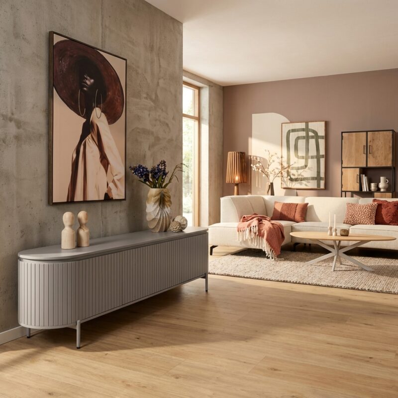 Tv meubel Solana, taupe, mangohout, stijlvol en tijdloos