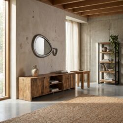 TV-meubel Sophie 200 in mango hout met vier kastdeuren en centraal open vak