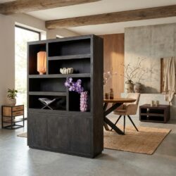 Vakkenkast Brussel Black XL, stijlvolle woonkast met mango-hout en black finish