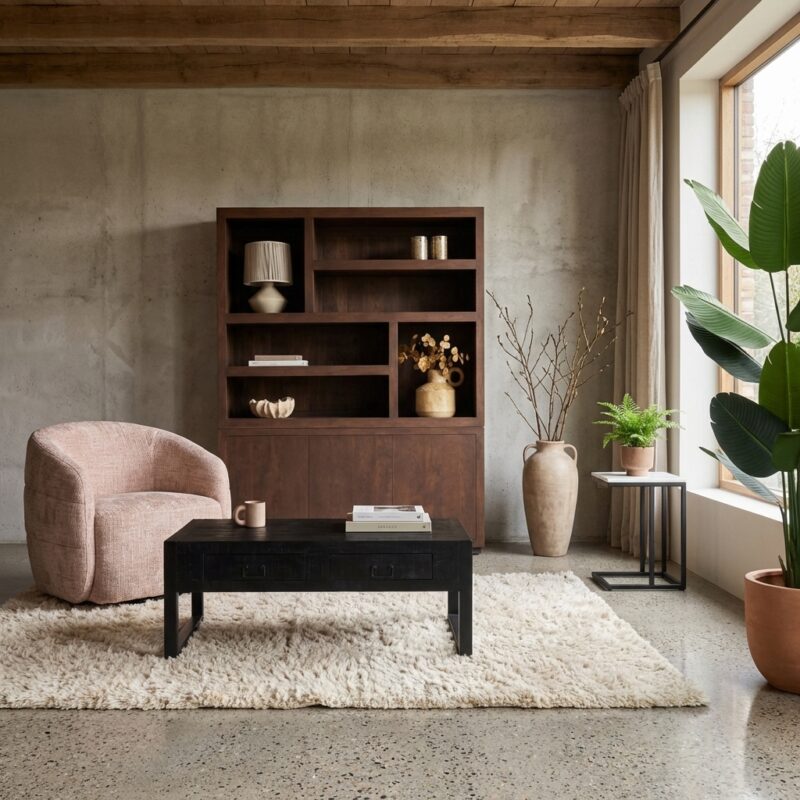 Vakkenkast Brussel Walnut XL, ruime en stijlvolle kast met mango-hout en walnut finish